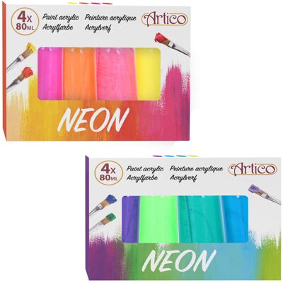 Artico Neon Acrylverf Set - 4x80ml, Heldere Kleuren Artico Neon Acrylverf Set - 4x80ml, Heldere Kleuren
