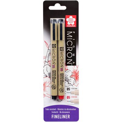 Sakura blisterkaart pigma micron 05 0,45 mm zwart, rood, 2st. Multi Kleuren Sakura blisterkaart pigma micron 05 0,45 mm zwart, rood, 2st. Multi Kleuren