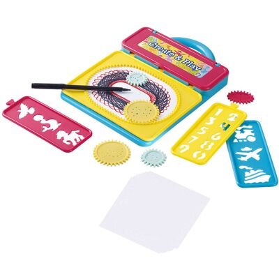 Playgo draagbare spirograaf en sjablonen tekenbord - 21dlg. Multi kleuren Playgo draagbare spirograaf en sjablonen tekenbord - 21dlg. Multi kleuren