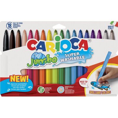 Carioca jumbo stiften - 18 kleuren - maxi-punt 6 mm - afwasbaar - kleurstiften voor kinderen Carioca jumbo stiften - 18 kleuren - maxi-punt 6 mm - afwasbaar - kleurstiften voor kinderen
