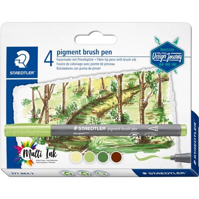 STAEDTLER pigment brush pen set 4 kleuren forest colours STAEDTLER pigment brush pen set 4 kleuren forest colours