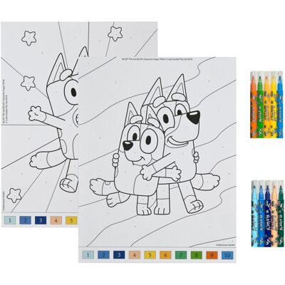 Undercover bluey kleuren op nummer set met stiften voor kinderen. Blauw Undercover bluey kleuren op nummer set met stiften voor kinderen. Blauw
