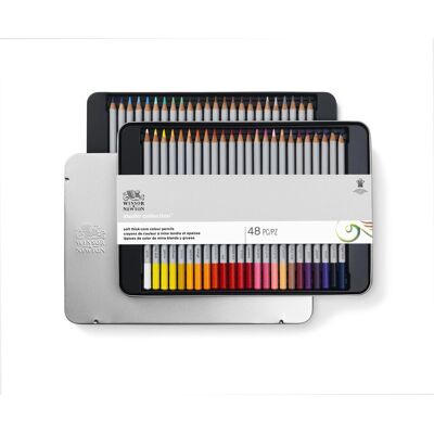 Winsor & Newton 0490014 studio collection kleurpotloden set 48 stuks - dikcores wax-based tekenpotloden in metalen blik Winsor & Newton 0490014 studio collection kleurpotloden set 48 stuks - dikcores wax-based tekenpotloden in metalen blik