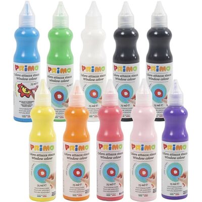 PRIMO Raamverf - verf voor ramen - raamdecoratie - verf op waterbasis - kinderen verf -verschillende kleuren - creatieve verf - 10 verf tubes - 75ml per tube PRIMO Raamverf - verf voor ramen - raamdecoratie - verf op waterbasis - kinderen verf -verschillende kleuren - creatieve verf - 10 verf tubes - 75ml per tube