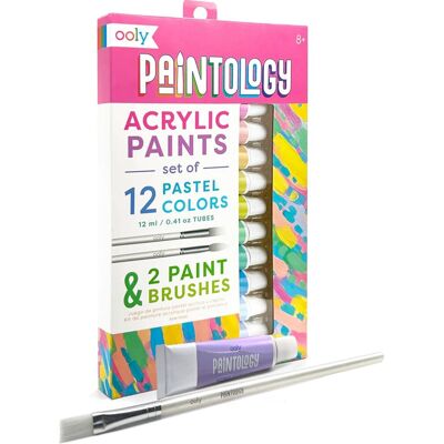 Ooly - paintology - acrylverf set - pastelkleuren - 2 penselen Ooly - paintology - acrylverf set - pastelkleuren - 2 penselen