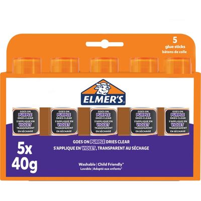 Elmer's -lijmstiften met verdwijnende paarse lijm droogt kleurloos op geweldig voor knutselen en op school uitwasbaar en kindvriendelijk 40 g 5 stuks Elmer's -lijmstiften met verdwijnende paarse lijm droogt kleurloos op geweldig voor knutselen en op school uitwasbaar en kindvriendelijk 40 g 5 stuks