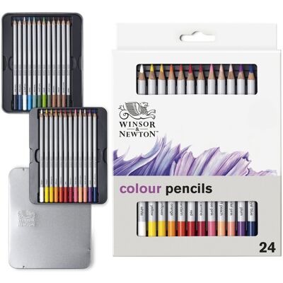 Winsor & Newton 0490013 studio collection kleurpotloden set 24 stuks - dikcores wax-based tekenpotloden in metalen blik Winsor & Newton 0490013 studio collection kleurpotloden set 24 stuks - dikcores wax-based tekenpotloden in metalen blik