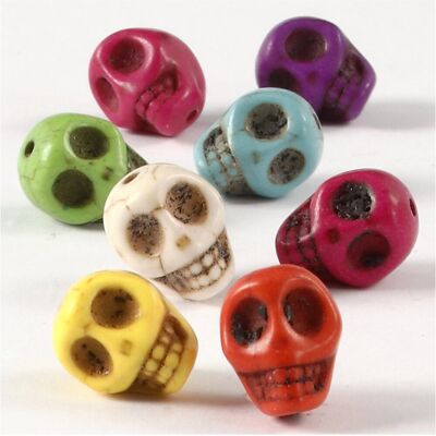 Diverse Howlite - Schedel Kralen - 12mm Diameter - 32 st. Diverse Howlite - Schedel Kralen - 12mm Diameter - 32 st.