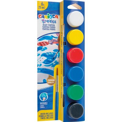 Carioca plakkaatverf tempera - primaire kleuren - 6 x 25 ml - inclusief penseel - uitwasbaar - gouache verfset voor kinderen - direct klaar voor gebruik Carioca plakkaatverf tempera - primaire kleuren - 6 x 25 ml - inclusief penseel - uitwasbaar - gouache verfset voor kinderen - direct klaar voor gebruik