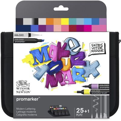 Winsor & Newton 0290202 promarker brush lettering set - 26-delig - mixed media marker set met fineliners & blender - voor handlettering & illustratie Winsor & Newton 0290202 promarker brush lettering set - 26-delig - mixed media marker set met fineliners & blender - voor handlettering & illustratie
