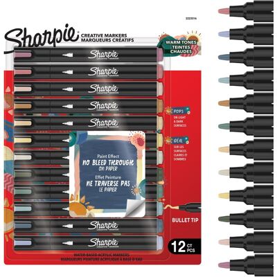 Sharpie creative marker acrylverf pennen waterbasis verfmarkers niet-doorlopende inkt schrijft op de meeste oppervlakken kogelpunt knutsel- en kunstbenodigdheden warme tinten 12 stuks Sharpie creative marker acrylverf pennen waterbasis verfmarkers niet-doorlopende inkt schrijft op de meeste oppervlakken kogelpunt knutsel- en kunstbenodigdheden warme tinten 12 stuks
