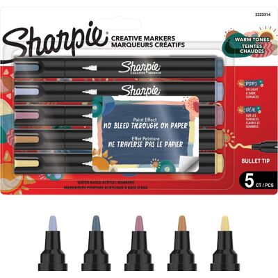 Sharpie creative marker acrylverf pennen waterbasis verfmarkers niet-doorlopende inkt schrijft op de meeste oppervlakken kogelpunt knutsel- en kunstbenodigdheden warme tinten 5 stuks Sharpie creative marker acrylverf pennen waterbasis verfmarkers niet-doorlopende inkt schrijft op de meeste oppervlakken kogelpunt knutsel- en kunstbenodigdheden warme tinten 5 stuks