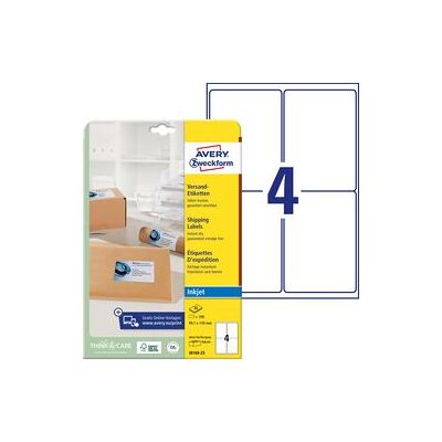 Inkjet adresetiketten Avery 100 stuks wit Inkjet adresetiketten Avery 100 stuks wit
