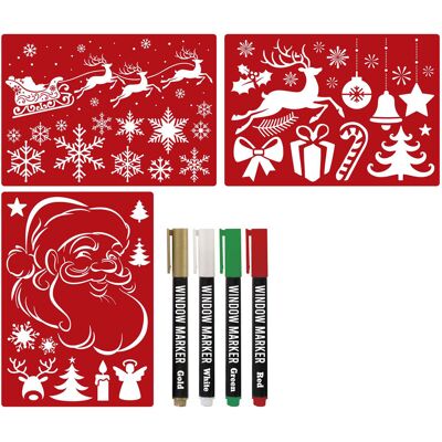 Creative Craft Group Kerst raamsjablonen set met raamstiften Multi kleuren Creative Craft Group Kerst raamsjablonen set met raamstiften Multi kleuren
