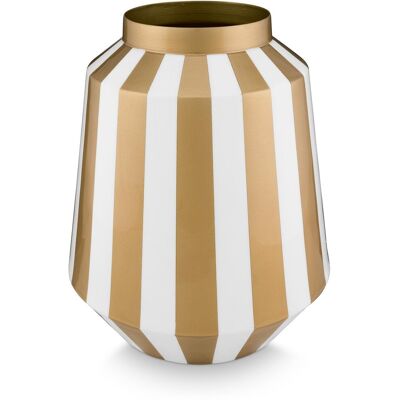Pip Studio vaas stripes - bloemenvaas van metaal - wit/ goud - 24x29cm Pip Studio vaas stripes - bloemenvaas van metaal - wit/ goud - 24x29cm