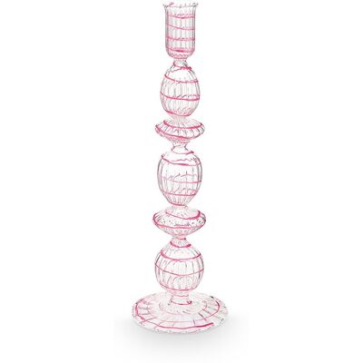 Pip Studio - kandelaar - woonaccessoires - roze kaarsenhouder - glas swirl - 28cm Pip Studio - kandelaar - woonaccessoires - roze kaarsenhouder - glas swirl - 28cm