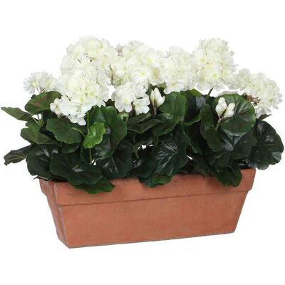 Mica Decorations Kunstplant geranium wit - h 40cm - zandcement sierpot - Mica Decorations Kunstplant geranium wit - h 40cm - zandcement sierpot -