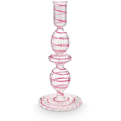 Pip Studio - kandelaar - woonaccessoires - roze kaarsenhouder - glas swirl - 20cm Pip Studio - kandelaar - woonaccessoires - roze kaarsenhouder - glas swirl - 20cm