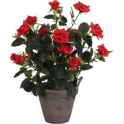 Mica Decorations kunstplant - rozen - rood - in grijze pot - 33 cm Mica Decorations kunstplant - rozen - rood - in grijze pot - 33 cm