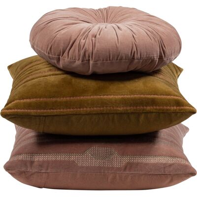 WOOOD feis kussens - velvet stof - roze/naturel - set van 3 WOOOD feis kussens - velvet stof - roze/naturel - set van 3