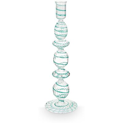 Pip Studio - kandelaar - woonaccessoires - licht blauwe kaarsenhouder - glas swirl - 28cm Pip Studio - kandelaar - woonaccessoires - licht blauwe kaarsenhouder - glas swirl - 28cm