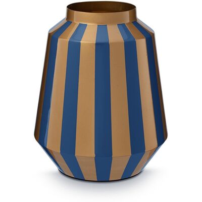 Pip Studio vaas stripes - bloemenvaas van metaal - blauw/ goud - 24x29cm Pip Studio vaas stripes - bloemenvaas van metaal - blauw/ goud - 24x29cm