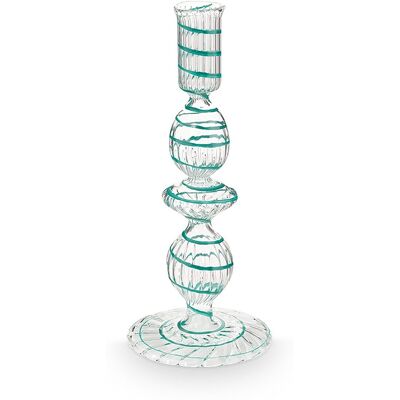 Pip Studio - kandelaar - woonaccessoires - licht blauwe kaarsenhouder - glas swirl - 20cm Pip Studio - kandelaar - woonaccessoires - licht blauwe kaarsenhouder - glas swirl - 20cm