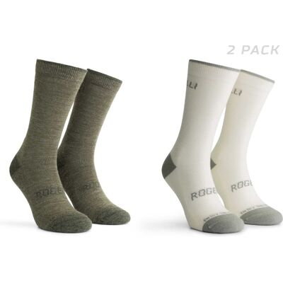 Rogelli merino wool dames en heren 2 pack fietssokken - groen/taupe Rogelli merino wool dames en heren 2 pack fietssokken - groen/taupe
