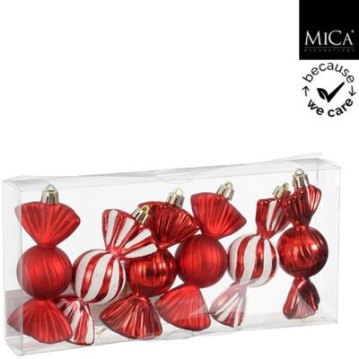 Mica Decorations snoep hanger 5x3.5x10 cm 6 stuks rood/wit Mica Decorations snoep hanger 5x3.5x10 cm 6 stuks rood/wit