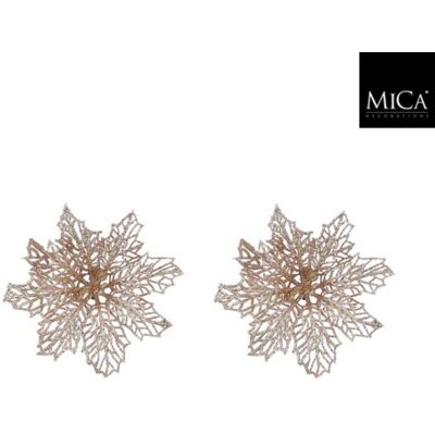 Mica Decorations clip poinsettia 3x13.5 cm 2 stuks champagne Mica Decorations clip poinsettia 3x13.5 cm 2 stuks champagne