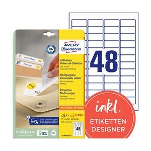 Etiketten Avery L4736REV-25 45,7x21,2mm herkleefbaar Etiketten Avery L4736REV-25 45,7x21,2mm herkleefbaar