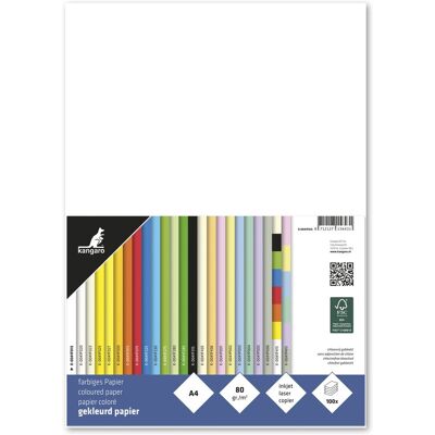 Kangaro gekleurd papier - formaat a4 - 80 grams - wit - pak 100 vel Kangaro gekleurd papier - formaat a4 - 80 grams - wit - pak 100 vel