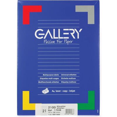 Gallery witte etiketten ft 70 x 38 mm (b x h), rechte hoeken, doos van 2.100 etiketten Gallery witte etiketten ft 70 x 38 mm (b x h), rechte hoeken, doos van 2.100 etiketten