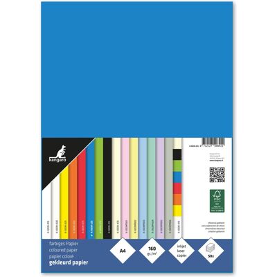 Kangaro papier - a4 - 160 gram fsc - pak 50 vel - blauw Kangaro papier - a4 - 160 gram fsc - pak 50 vel - blauw