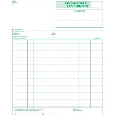 Exacompta leveringen ft 21 x 18 cm tripli (50 x 3 vel) tweetalig (nl/fr) Exacompta leveringen ft 21 x 18 cm tripli (50 x 3 vel) tweetalig (nl/fr)