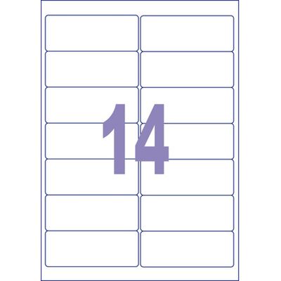 Kangaro etiketten - universeel - zelfklevend - inkjet/laser/kopieer - 99,1x38,1mm - 25 vel - 14 stickers per vel Kangaro etiketten - universeel - zelfklevend - inkjet/laser/kopieer - 99,1x38,1mm - 25 vel - 14 stickers per vel