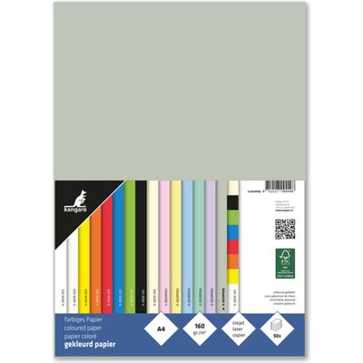 Kangaro papier - a4 - 160 gram fsc - pak 50 vel - pastel grijs Kangaro papier - a4 - 160 gram fsc - pak 50 vel - pastel grijs