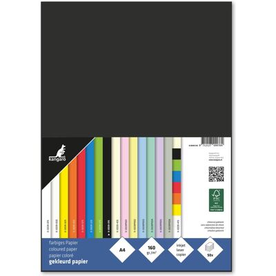 Kangaro papier - a4 - 160 gram fsc - pak 50 vel - zwart Kangaro papier - a4 - 160 gram fsc - pak 50 vel - zwart