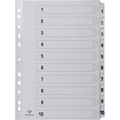 Pergamy tabbladen met indexblad ft a4 11-gaatsperforatie karton set 1-10 Pergamy tabbladen met indexblad ft a4 11-gaatsperforatie karton set 1-10