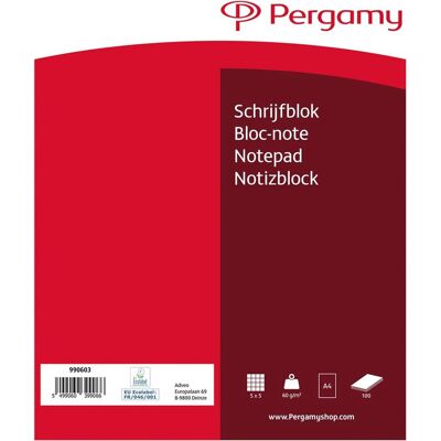 Pergamy schrijfblok, 60 g/m², ft a4, 100 vel, geruit 5 mm Pergamy schrijfblok, 60 g/m², ft a4, 100 vel, geruit 5 mm