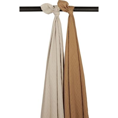 Meyco baby uni swaddle - 2-pack - pre-washed hydrofiel - sand/toffee - 120x120cm Meyco baby uni swaddle - 2-pack - pre-washed hydrofiel - sand/toffee - 120x120cm