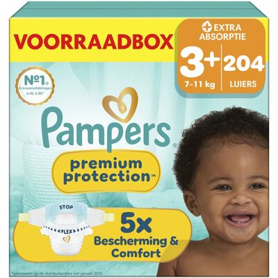 Pampers premium protection maat 3+ - 204 luiers - 7kg-11kg - voorraadbox Pampers premium protection maat 3+ - 204 luiers - 7kg-11kg - voorraadbox