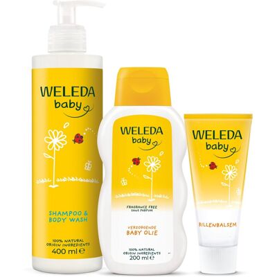 Weleda baby verzorging voordeelbundel - musthaves voor de dagelijkse babyverzorging - calendula babyshampoo & body wash 400ml, calendula billenbalsem 75ml & calendula verzorgende babyolie - verzorgen, verzachten & beschermen van de kwetsbare babyhuid Weleda baby verzorging voordeelbundel - musthaves voor de dagelijkse babyverzorging - calendula babyshampoo & body wash 400ml, calendula billenbalsem 75ml & calendula verzorgende babyolie - verzorgen, verzachten & beschermen van de kwetsbare babyhuid
