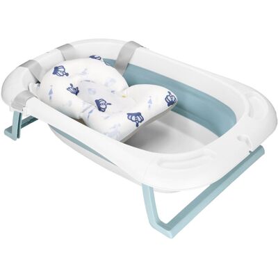 Springos opvouwbaar baby bad - opvouwbaar - draagbaar - met stop - thermometer - kussen - tot 12 maanden - 35 l - blauw - wit - 82 x 52 x 22 cm Springos opvouwbaar baby bad - opvouwbaar - draagbaar - met stop - thermometer - kussen - tot 12 maanden - 35 l - blauw - wit - 82 x 52 x 22 cm