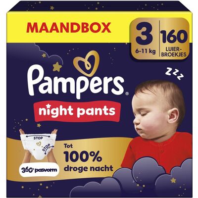 Pampers night pants maat 3 - 160 luierbroekjes - 6kg-11kg - maandbox Pampers night pants maat 3 - 160 luierbroekjes - 6kg-11kg - maandbox
