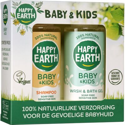 Happy Earth baby & kids startersset - 100% natuurlijk - babygeschenkset - reisverpakking - babyverzorging - 2 x 100ml Happy Earth baby & kids startersset - 100% natuurlijk - babygeschenkset - reisverpakking - babyverzorging - 2 x 100ml