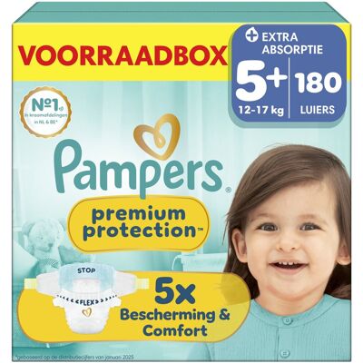 Pampers premium protection maat 5+ - 180 luiers - 12kg-17kg - voorraadbox Pampers premium protection maat 5+ - 180 luiers - 12kg-17kg - voorraadbox