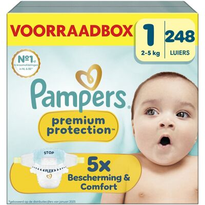 Pampers premium protection maat 1 - 248 luiers - 2kg-5kg - voorraadbox Pampers premium protection maat 1 - 248 luiers - 2kg-5kg - voorraadbox