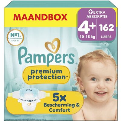 Pampers premium protection maat 4+ - 162 luiers - 10kg-15kg - maandbox Pampers premium protection maat 4+ - 162 luiers - 10kg-15kg - maandbox