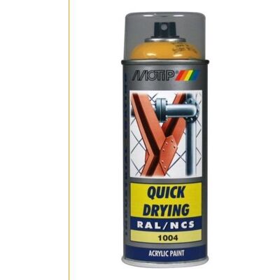 Motip industrial acryllak hoogglans ral 1004 goudgeel - 400 ml. Motip industrial acryllak hoogglans ral 1004 goudgeel - 400 ml.